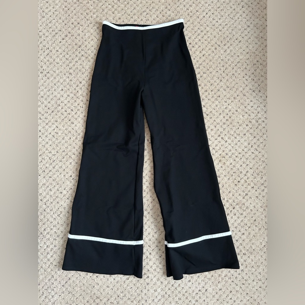 Staud wide leg stretchy black pants with white piping size s